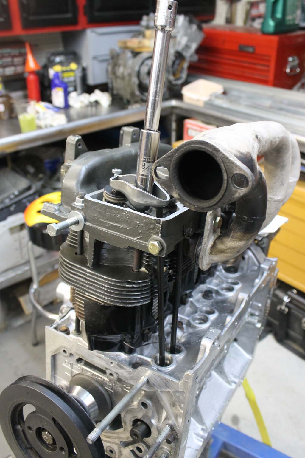 Piston to valve clearance checked with clay.